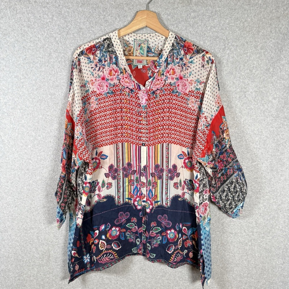 Johnny was tunic shirt womens medium embrodiered button up shirt floral